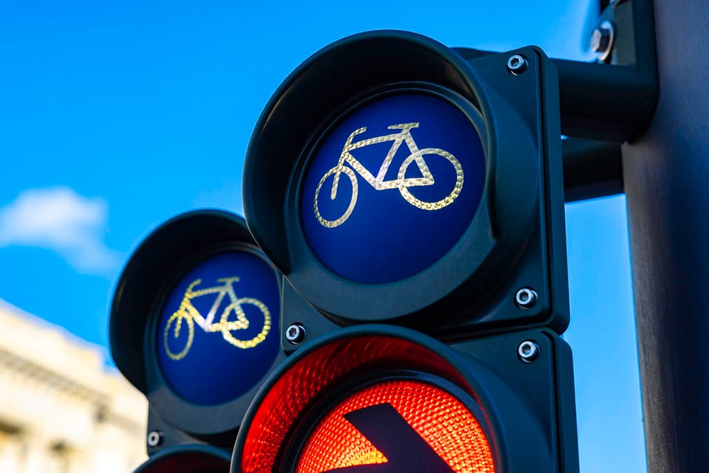 A pair of bicycle (cyclist) traffic signals in Berlin Mitte