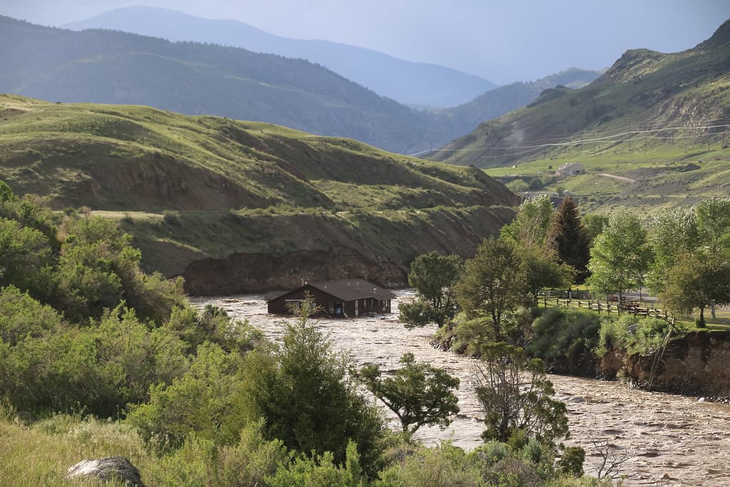 Yellowstone flood event 2022: Employee housing in Yellowstone River
