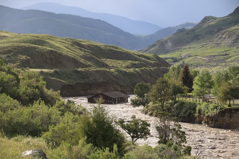 Yellowstone flood event 2022: Employee housing in Yellowstone River