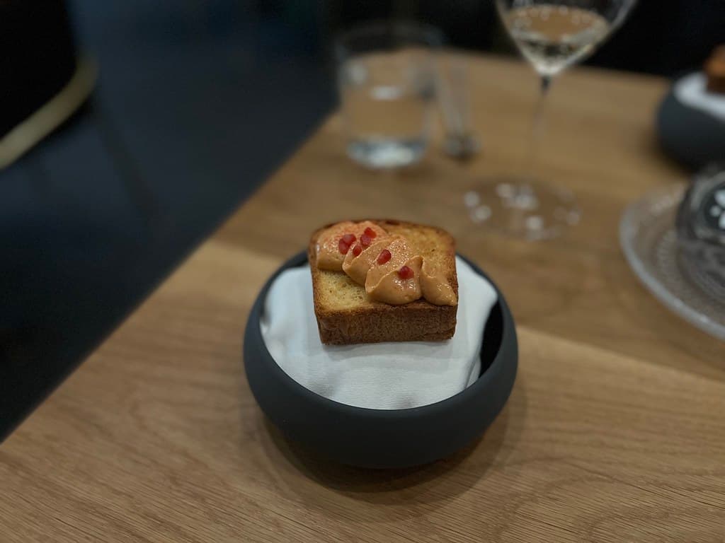 Ankimo Pate, Milk Bread, Raspberries