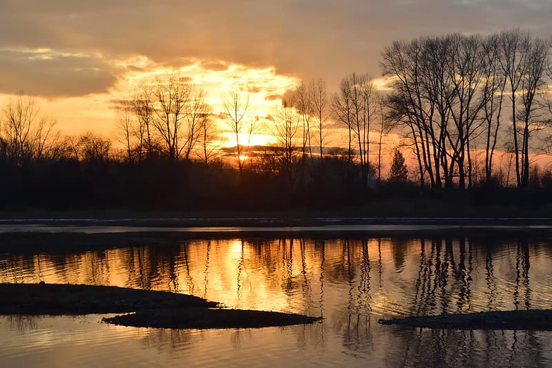 Autumn sunset on the river