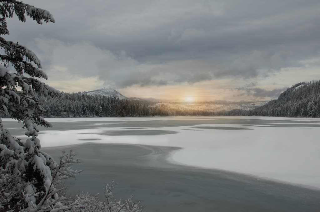 Sunset on a frozen lake, Oregon