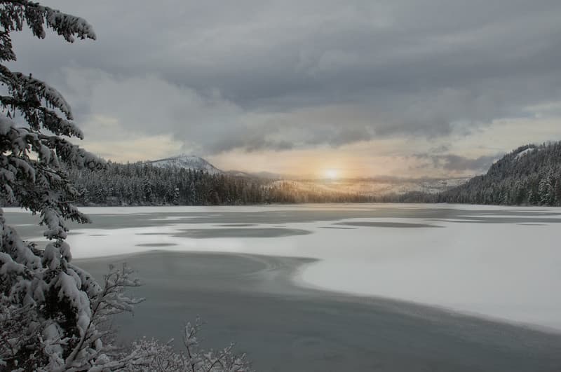 Sunset on a frozen lake, Oregon
