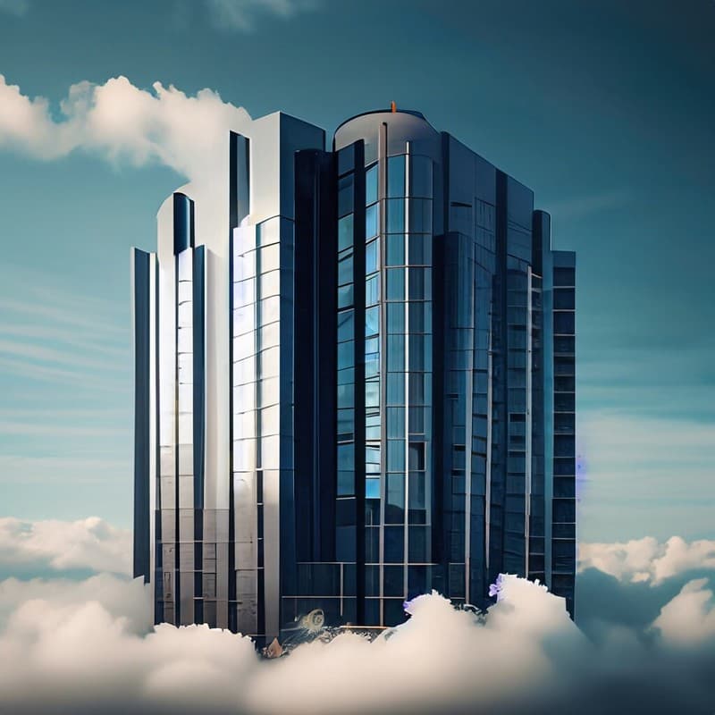 Modern Cloud Server Office Building - by Adobe Express AI