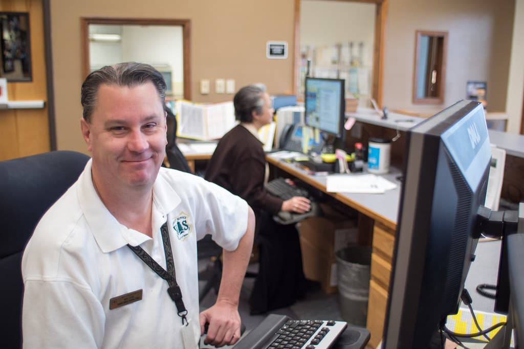 Building, candid, employee