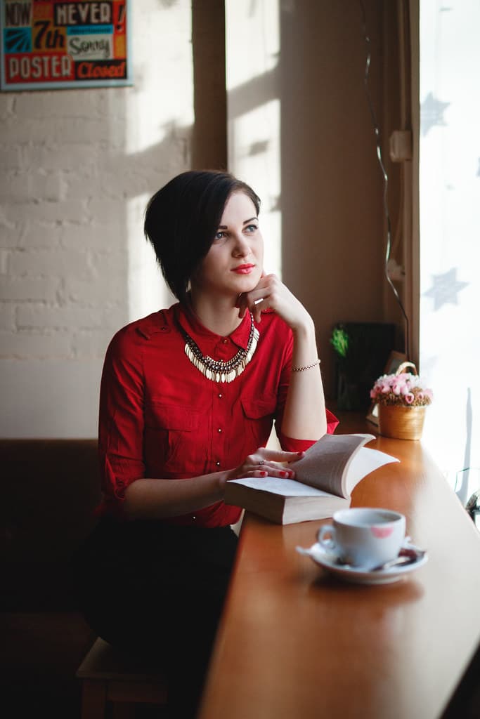 Contemplative Reader at Coffee House
