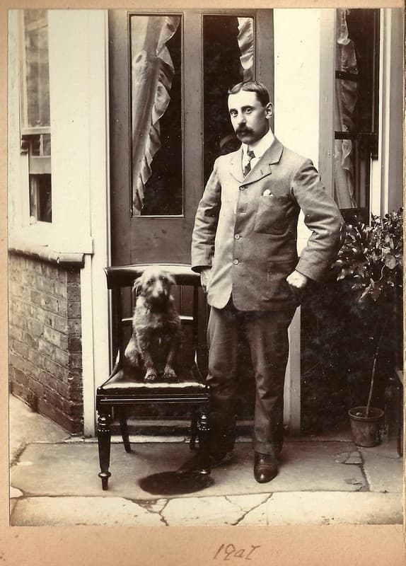 Edwardian man and dog, possibly John Hook, 1907
