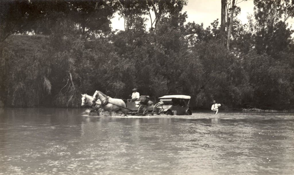 Horse power always helps - farmer Bill Smith tows the second car