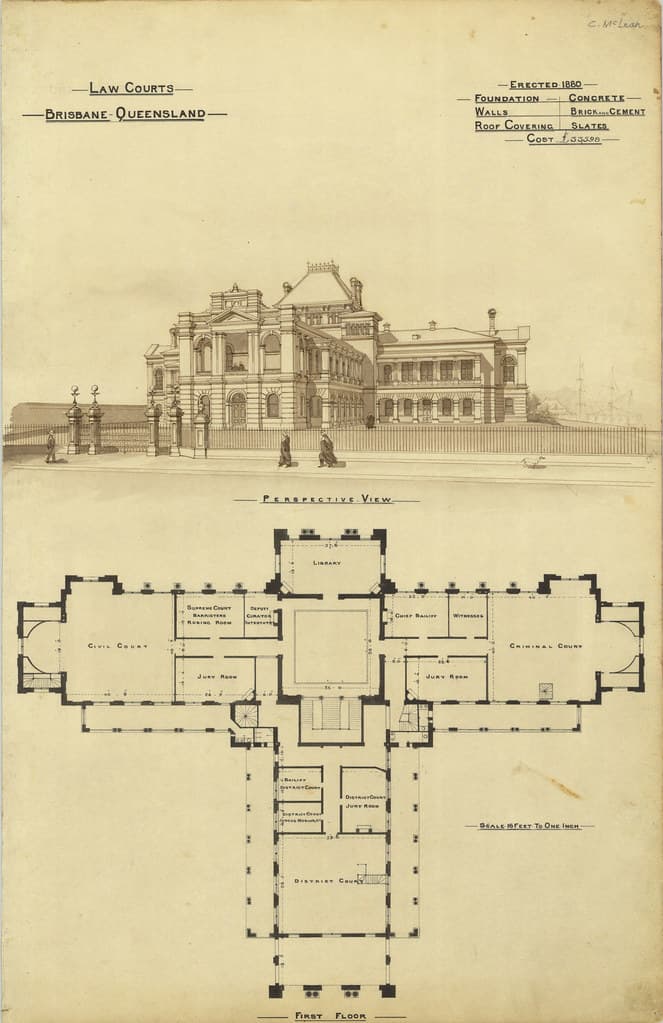 Architectural plan of the Law Courts, Brisbane, 1888