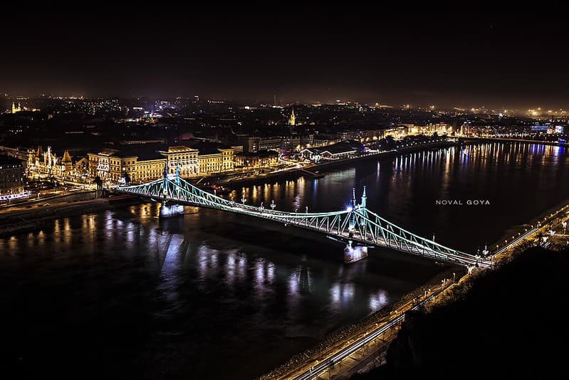 Liberty bridge, Danube, Economic University, Budapest, Hungary