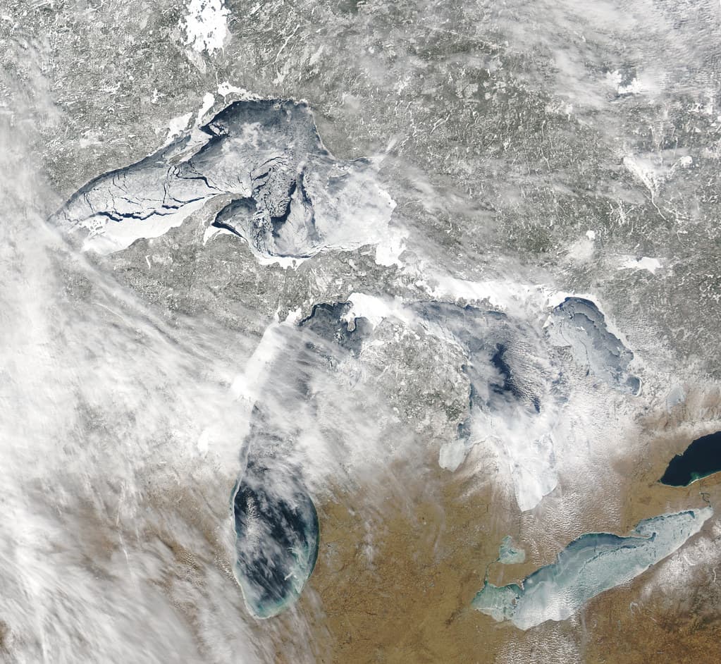 MODIS satellite image of the Great Lakes ice