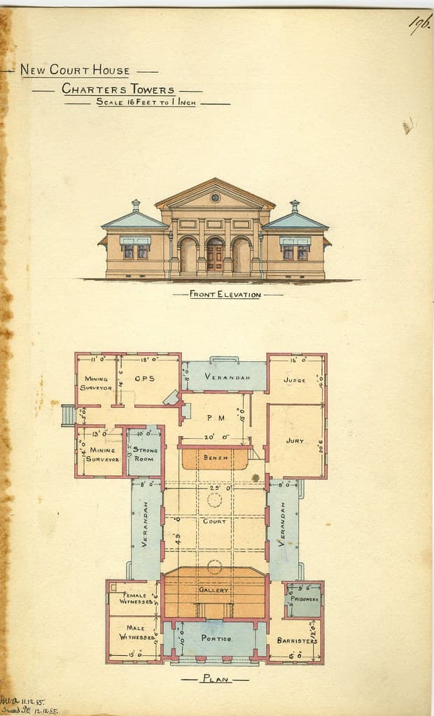 Architectural drawing of the new Court House, Charters Towers