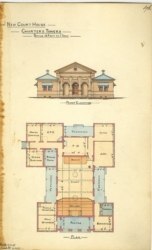 Architectural drawing of the new Court House, Charters Towers