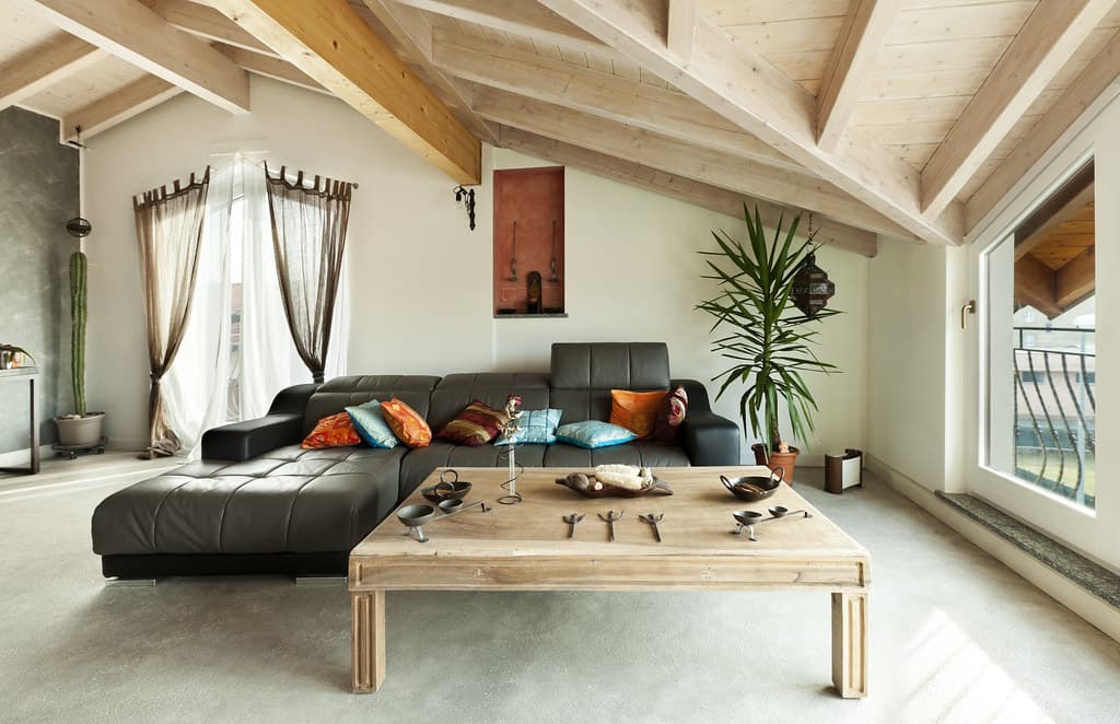 Interior new loft, ethnic furniture, living room