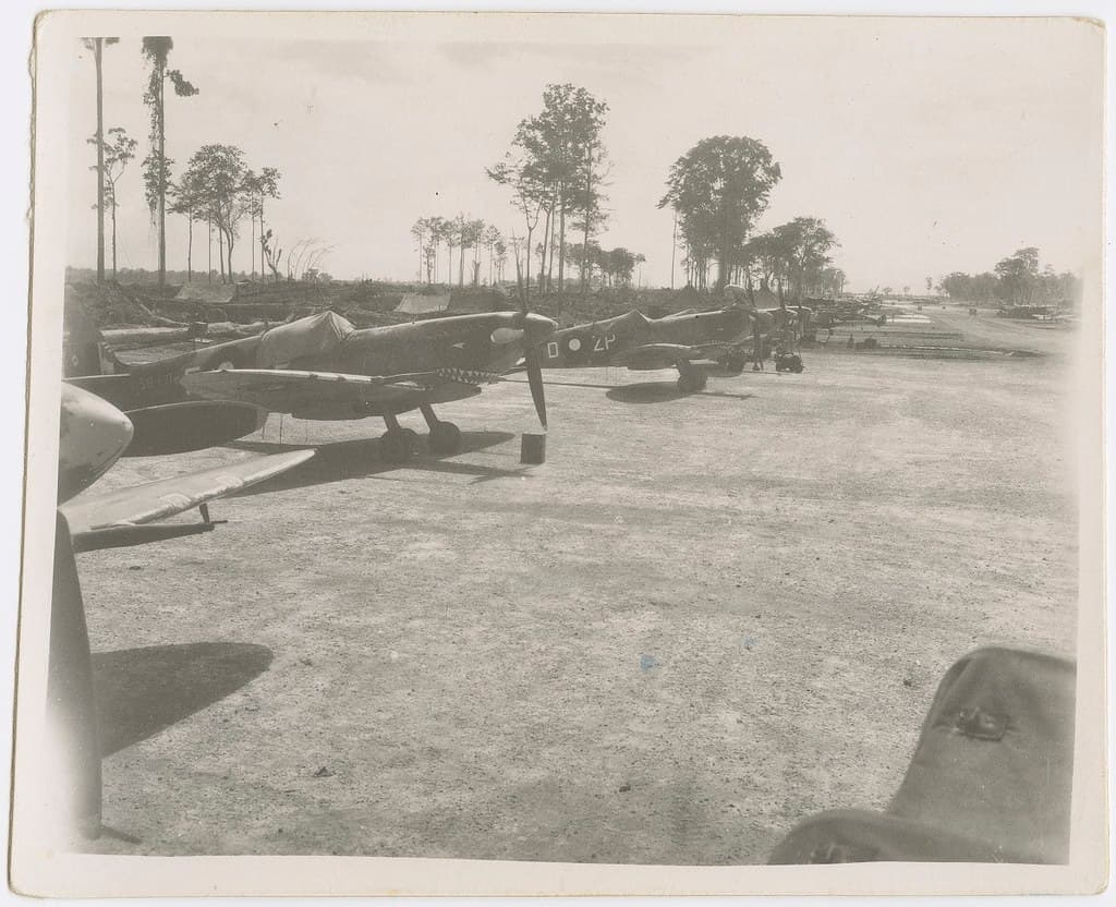 Row of RAAF Spitfire aircraft, c1945