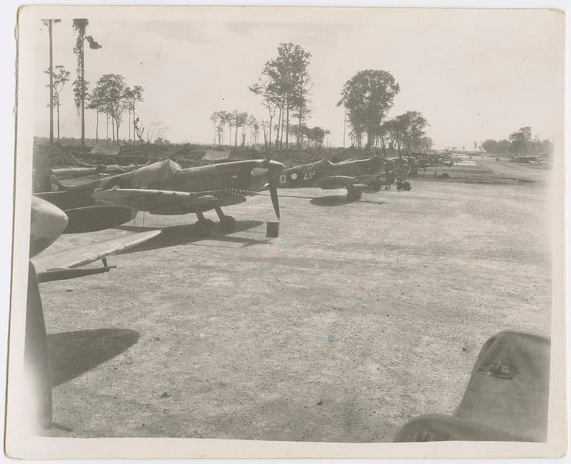 Row of RAAF Spitfire aircraft, c1945