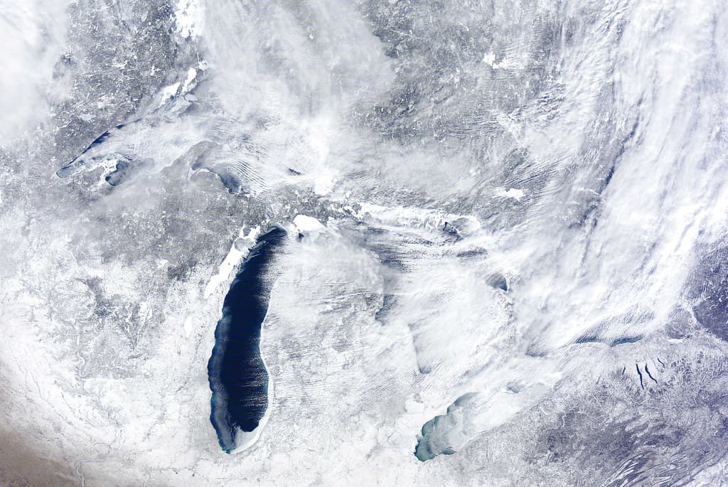 MODIS satellite image Great Lakes ice cover