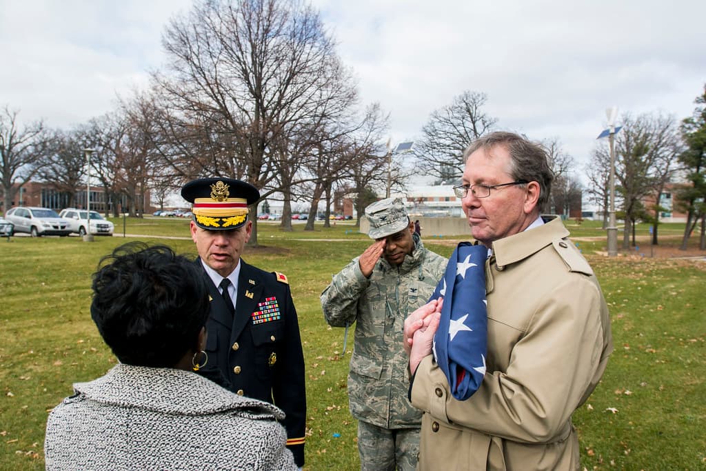 Army Reserve troops retire flag at Argonne National Laboratory