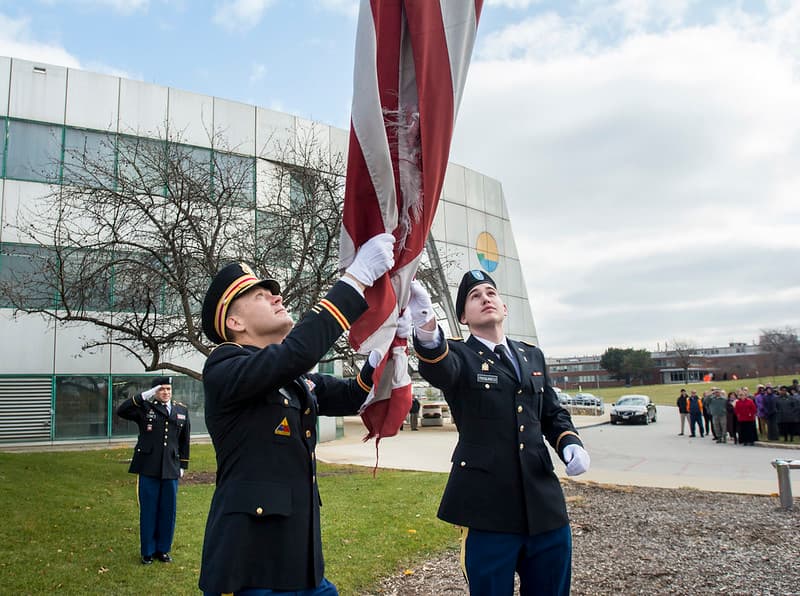 Army Reserve troops retire flag at Argonne National Laboratory