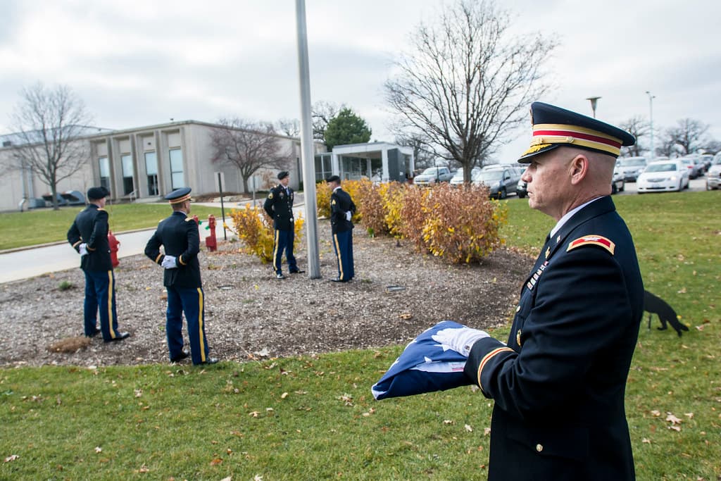 Army Reserve troops retire flag at Argonne National Laboratory
