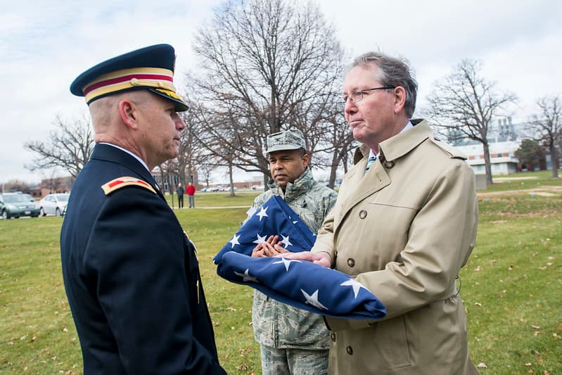 Army Reserve troops retire flag at Argonne National Laboratory