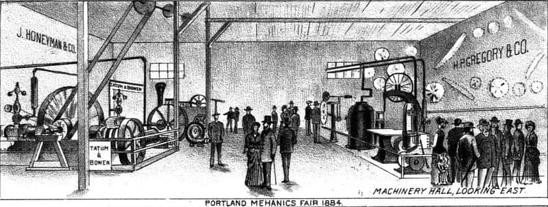 Portland Mechanics' Fair October 1884 - Machinery Hall, looking east