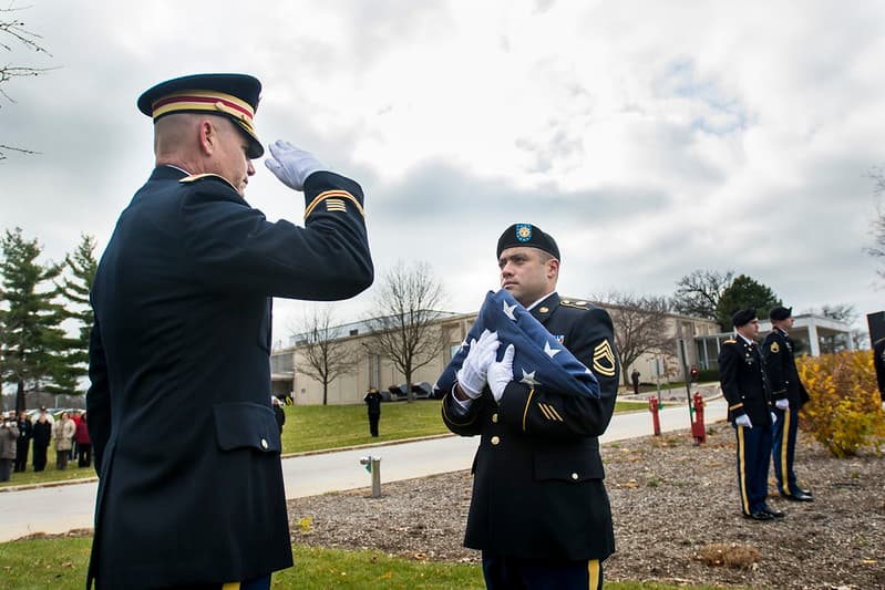 Army Reserve troops retire flag at Argonne National Laboratory