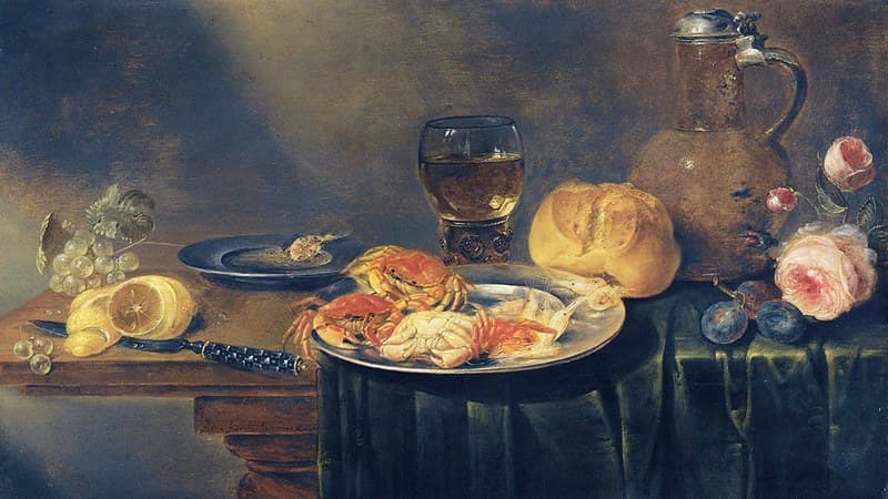 Alexander Adriaenssen Still Life with Roses, a Jug, a Loaf of Bread