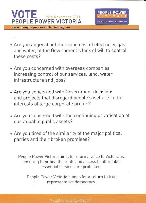 People Power How-to-Vote, 2014 Victorian Election