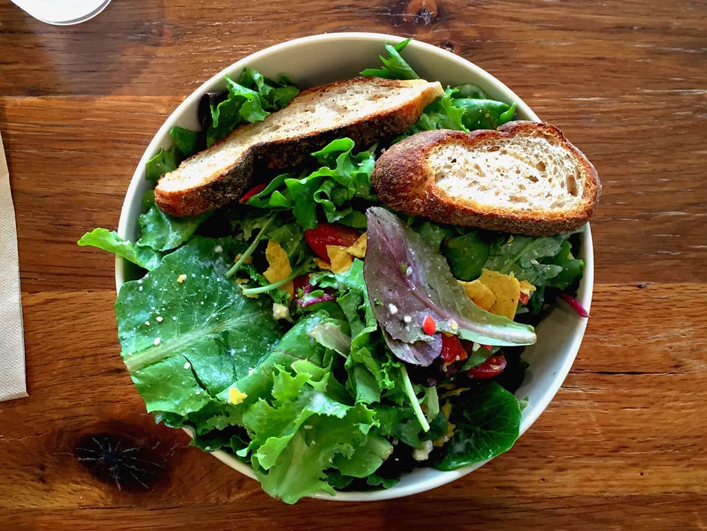 Salad with Bread in Bowl