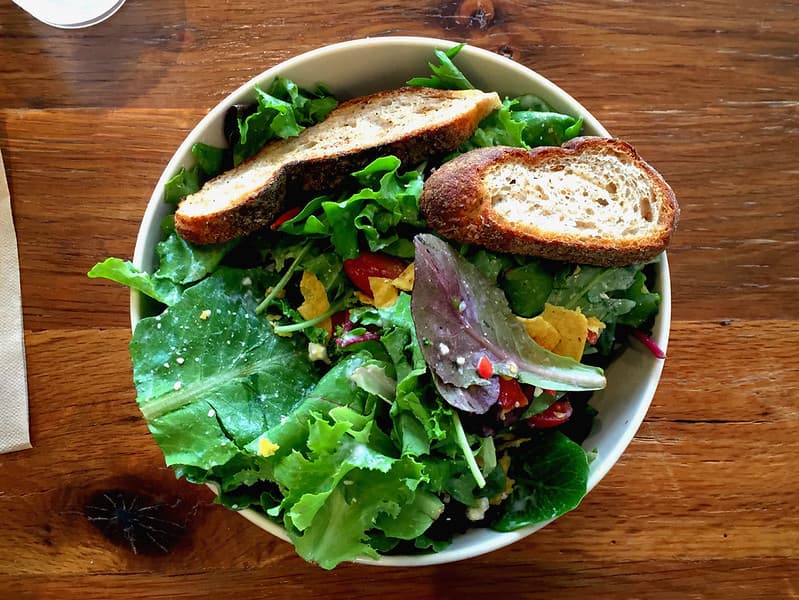 Salad with Bread in Bowl