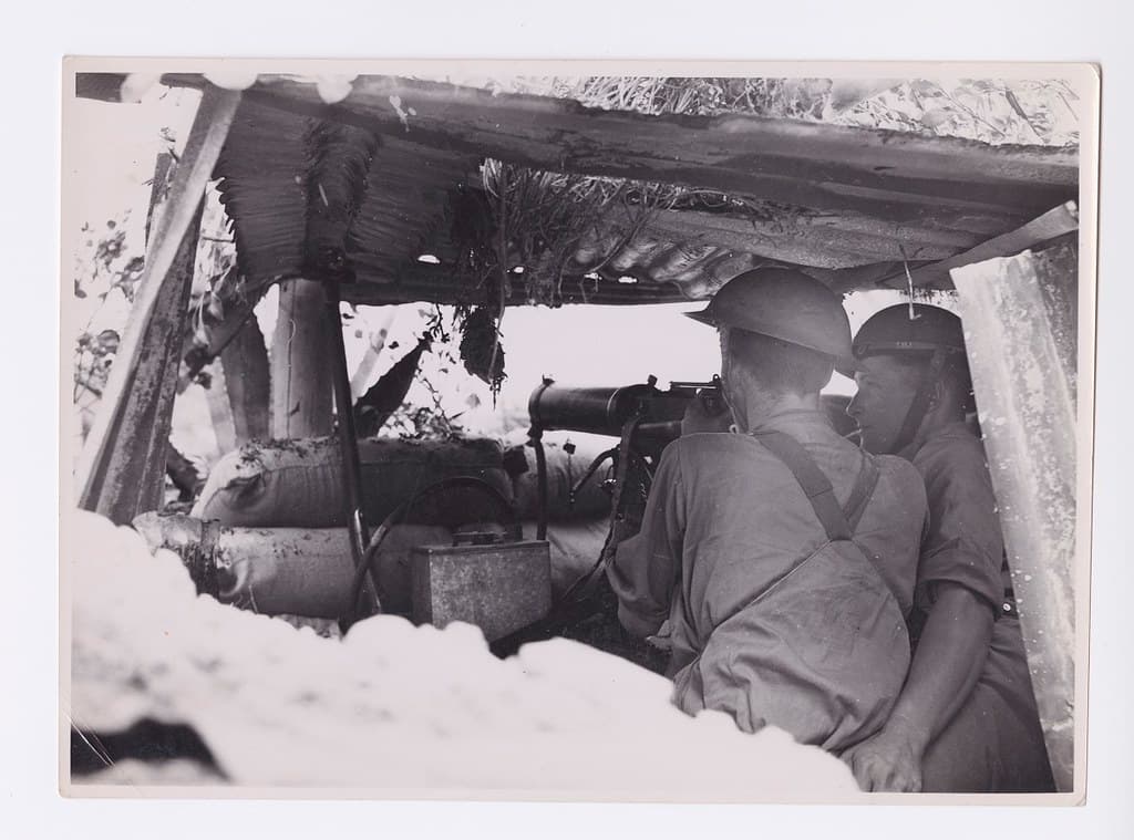 Soldiers training with a machine gun, ca1940