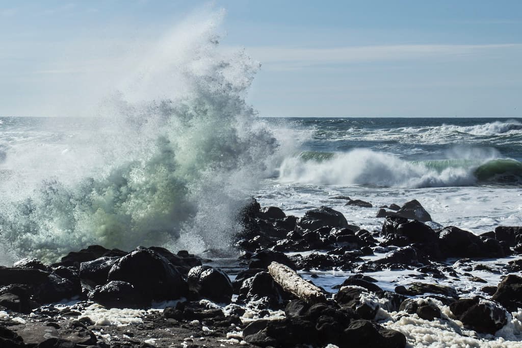 Big waves with light coming through, Oregon coast.