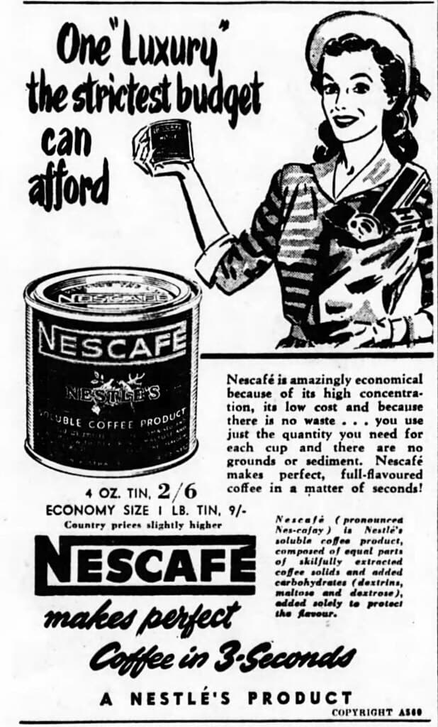 1949 advertisement for Nescafe coffee