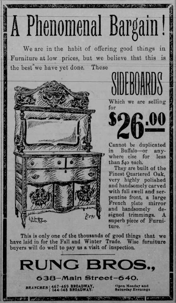 1898 advertisement for furniture at Rung Bros.