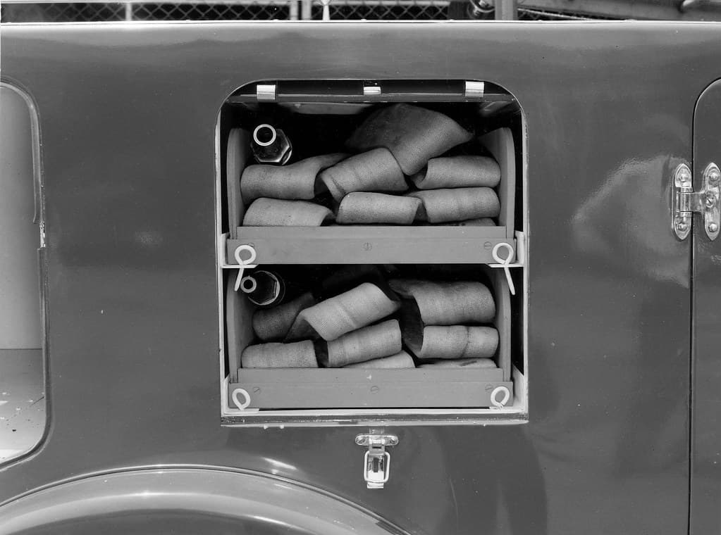 Hose compartment in new fire engine at Longreach