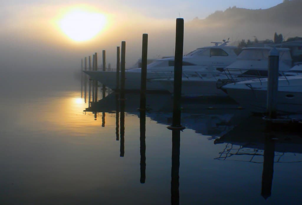 Boats in the fog.