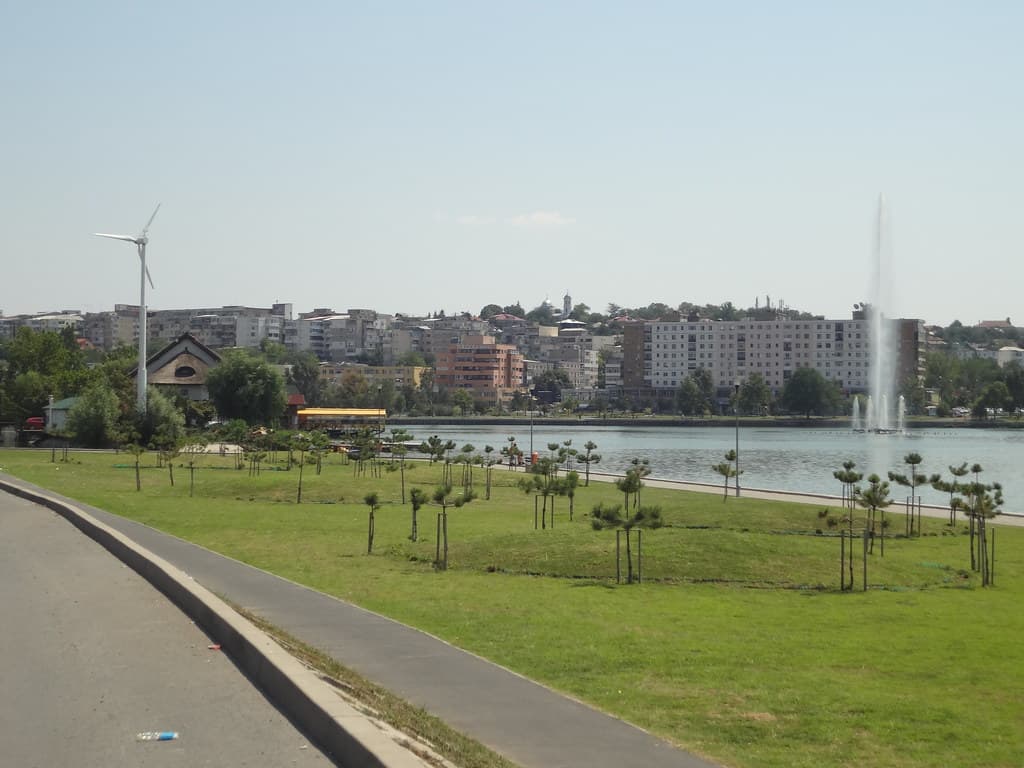 Fountain and wind turbine in Tulcea