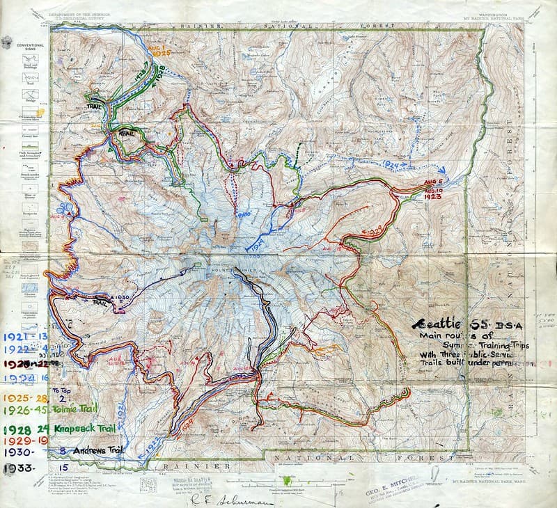 1933 Mount Rainier Boy Scout map