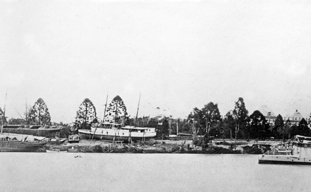Boats grounded within the Botanic Gardens