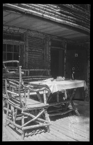 Table on the balcony of a cottage