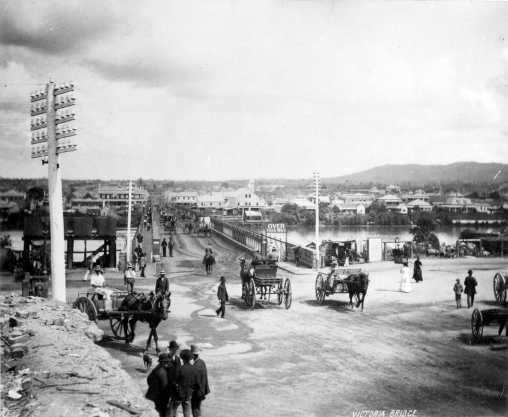Victoria Bridge from Queen Street, Brisbane, c 1880