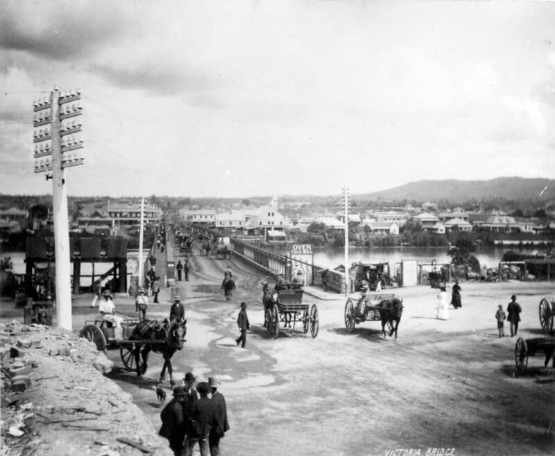 Victoria Bridge from Queen Street, Brisbane, c 1880