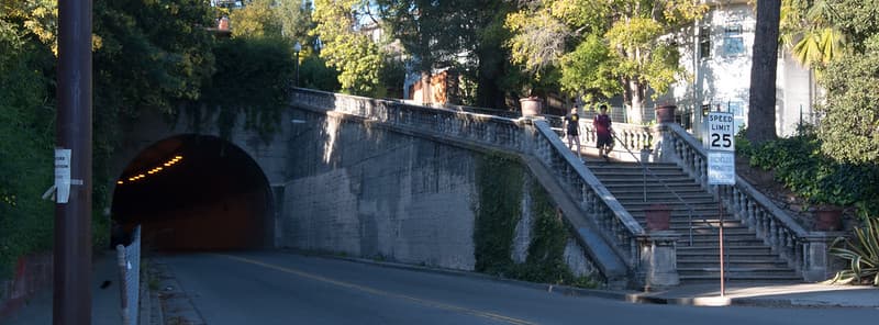 Solano Ave tunnel on Sutter St in Berkeley and adjacent staircase