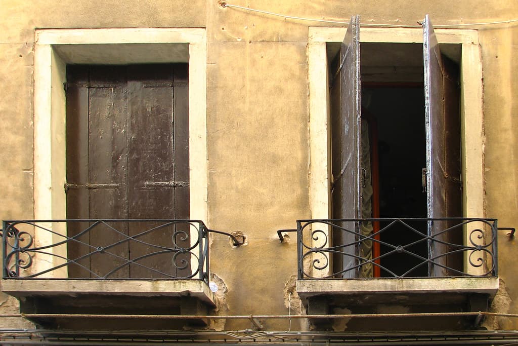 Balcony windows, one open