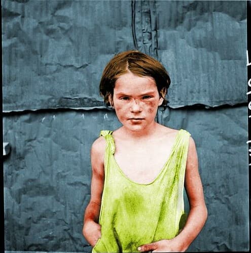 Poverty: 'Damaged Child,' Oklahoma City, OK, USA, 1936. (Colorized).