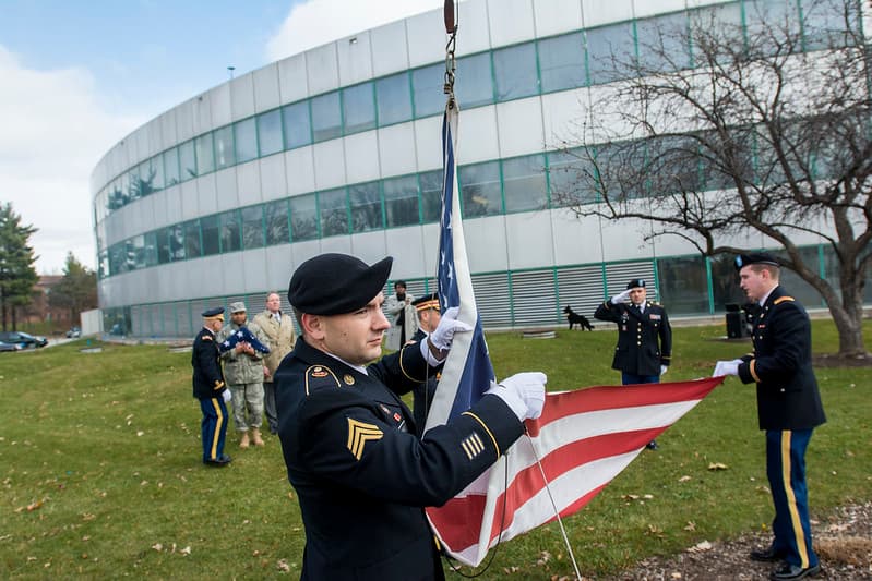 Army Reserve troops retire flag at Argonne National Laboratory