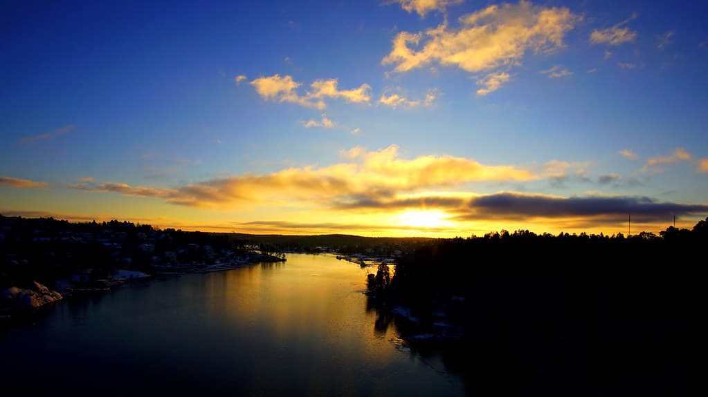 Sunset over a wintery Nacka