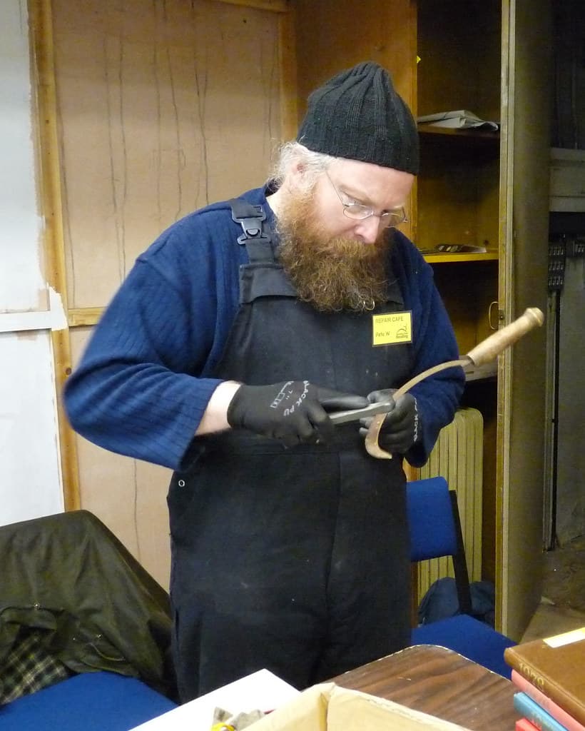 Tool sharpening at Reading Repair Cafe, February 2015