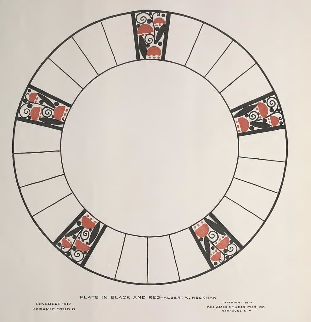 1917 Black and Red Plate Keramic Studio